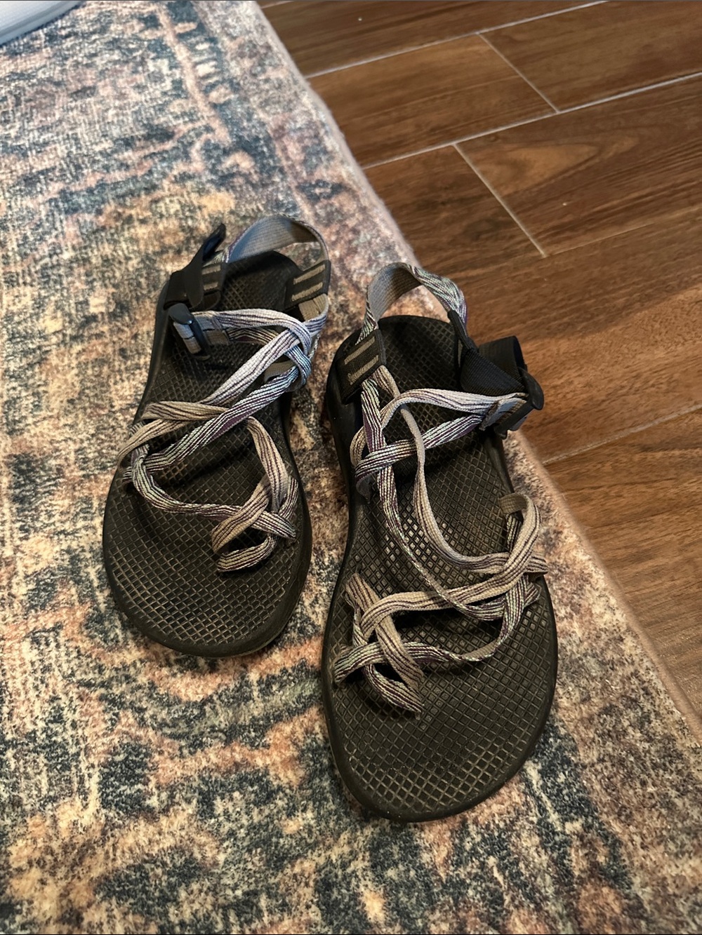 Chaco Black Sandals with Mint Green Sole and Multicolor Straps